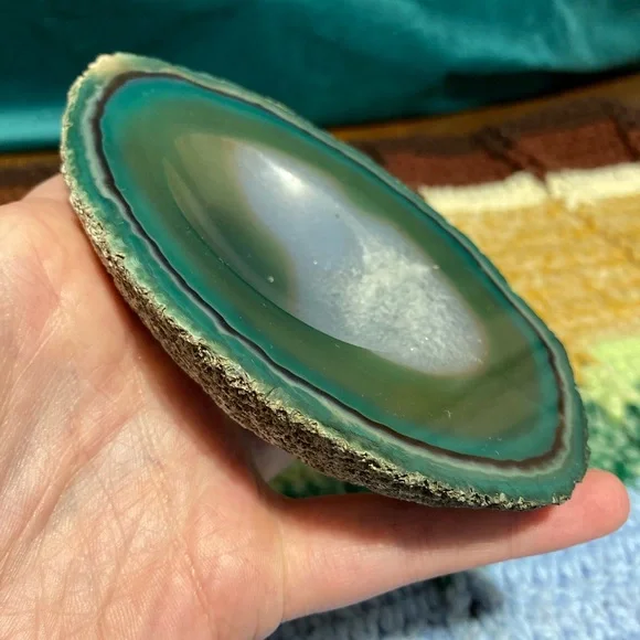 Vintage Green Agate Slice Crystal Geode Rock Piece Decor - Picture 7 of 16
